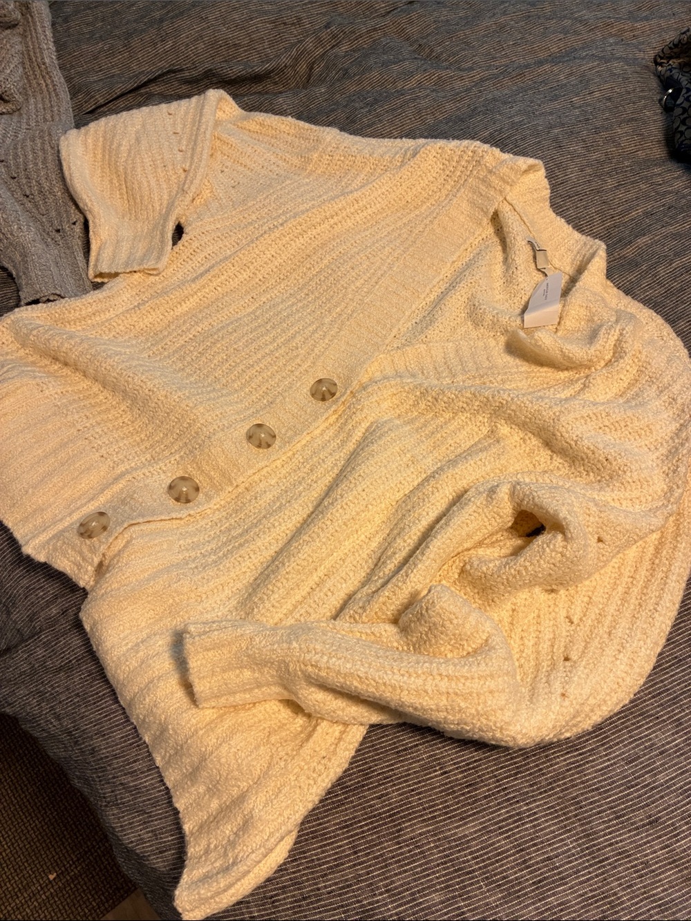 AE Women’s Cream and Grey Button-Front Knit Sweater Cardigans set of 2 - Picture 3 of 6